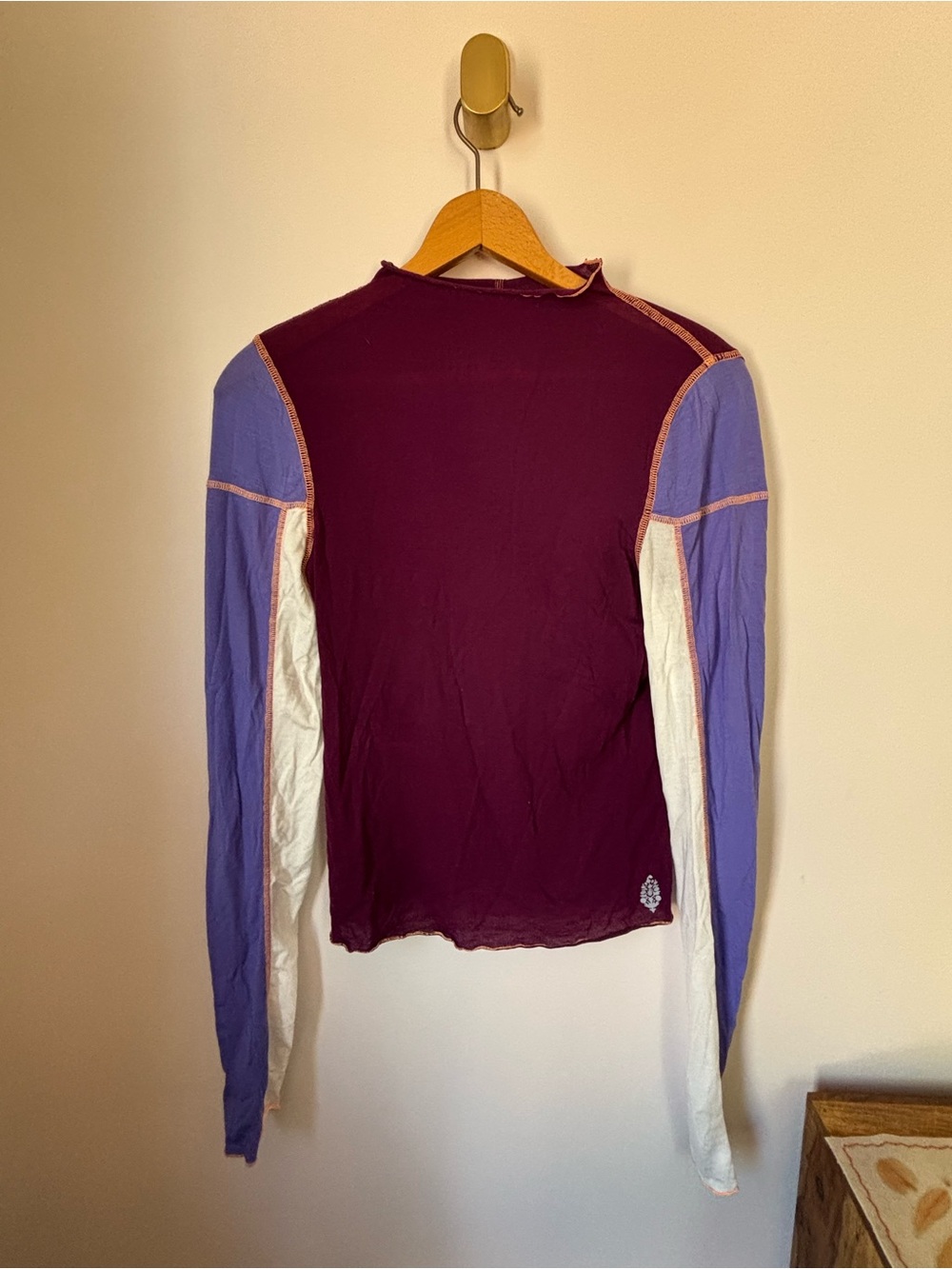 Free People Long Sleeve Colorblock Top in Burgundy, Lavender, Cream